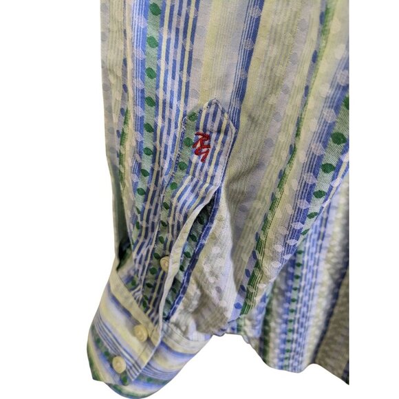 Robert Graham Button Up Shirt Mens L Light Blue Green Polka Dot Stripes Cotton - Picture 8 of 12